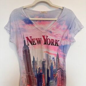 Purple and Gray Graphic Cap Sleeve Tee